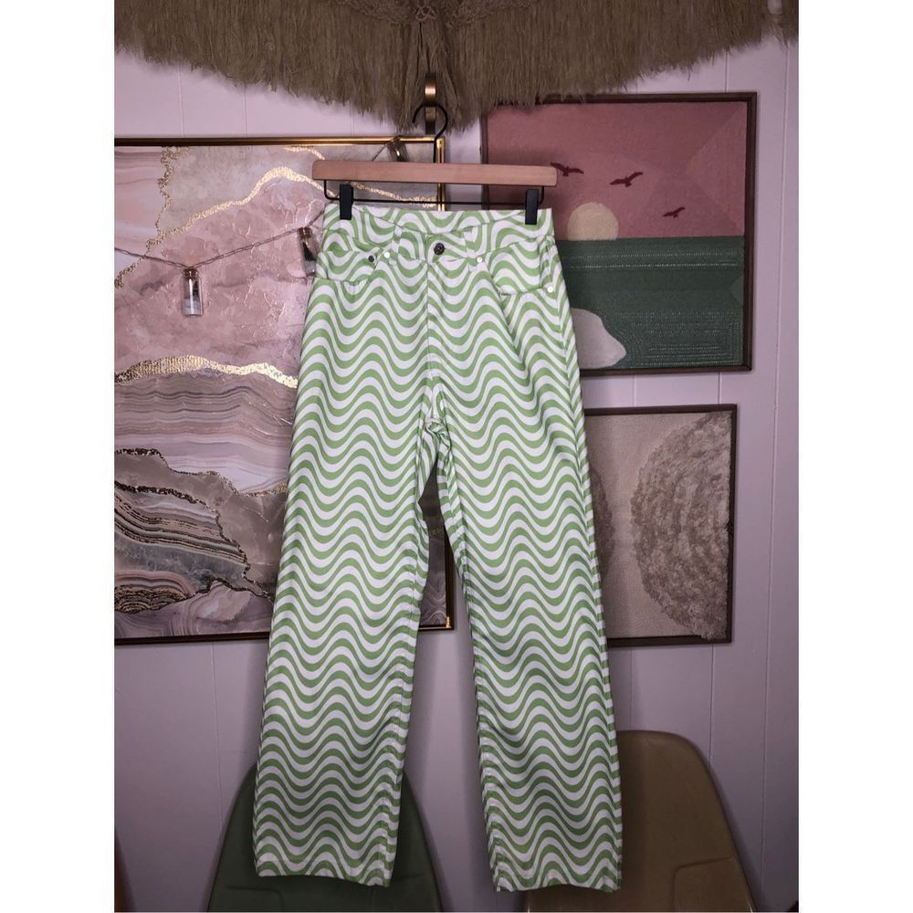The Ragged Priest White and Lime Wave Jean